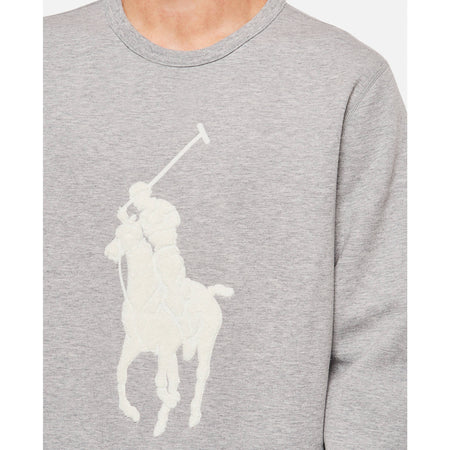 Ralph Lauren Felpa Uomo Senza Cappuccio Grigia Girocollo Big Pony Felpa Grigia Orlo A Costine Big Pony Sweatshirt