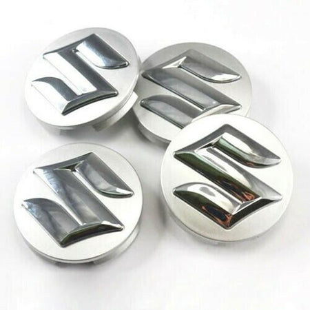 4 Tappi Borchie Ruote  Coprimozzo Tappi SUZUKI 55mm Cromato Compatibile Gomme Cerchi