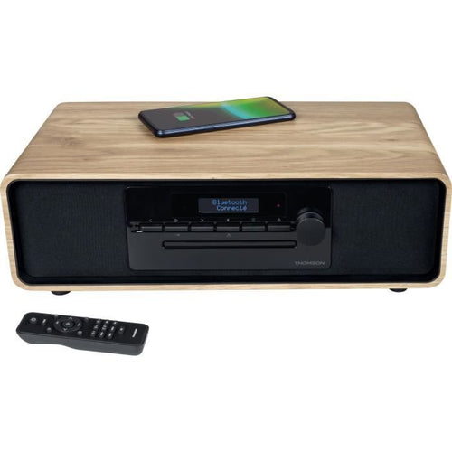 Microsistema Bluetooth - THOMSON - Legno/Nero - Radio FM/DAB+/CD/MP3/USB/Induzione, 75W, display LCD, Telecomando, Alimentatore. 230 V