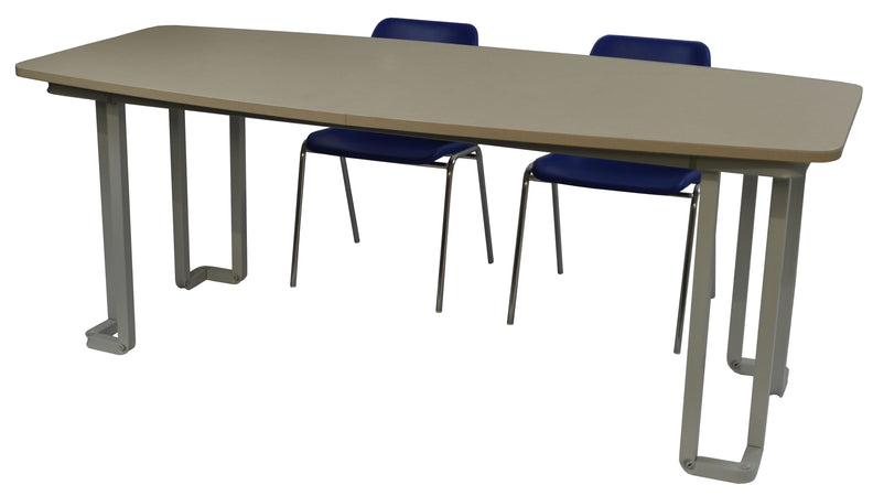 Tavolo per mensa con struttura metallica tubolare con gamba sagomata e verniciata e piano in legno sagomato ellittico per 8 persone cm. 200x100x72h