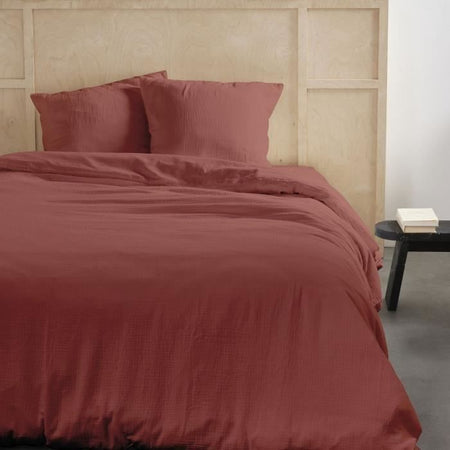 Completo letto - TODAY - 123671 - 2 persone - 260x240 cm - Garza di cotone tinta unita - Terracotta