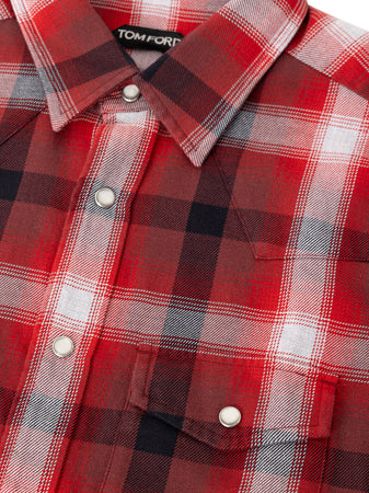 Tom Ford Camicia a Quadri in Misto Cotone - Rosso e Bianco da uomo