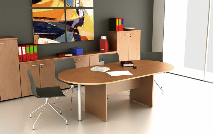 Tavolo per sale riunioni ovale in melaminico cm. 220x110x72h