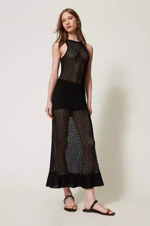TWINSET | Abito lungo a rete in maglia lurex