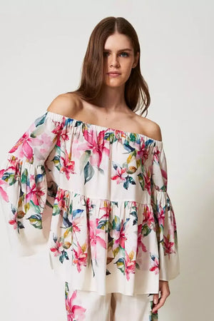 TWINSET | Blusa in misto lino con stampa a fiori