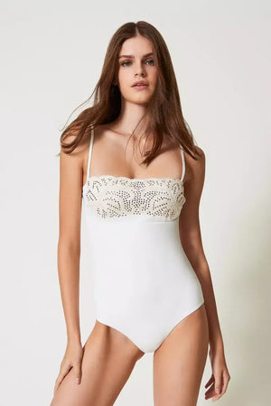 TWINSET | Costume intero a fascia con ricamo e strass