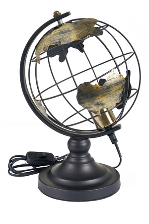 Mappamondo portalampada con piedistallo in metallo decorazione moderna h 35 cm