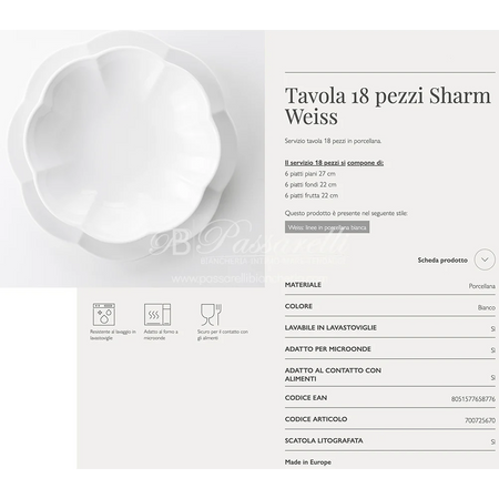 Servizio tavola 18pz SHARM WEISS in porcellana By Weissestal