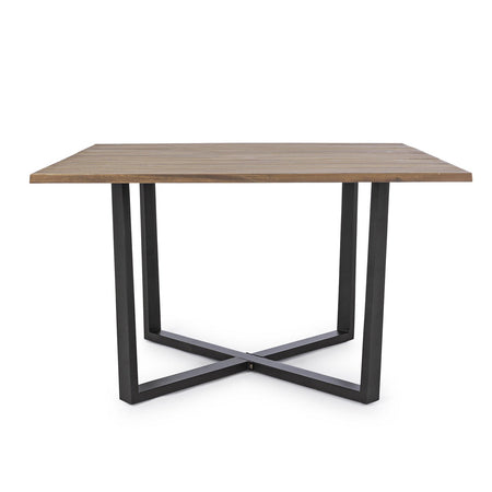Tavolo quadrato moderno "Helsinki" in acciaio verniciato nero e doghe in legno 130 cm
