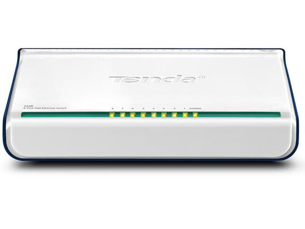 Tenda SWITCH SOHO S108 - 8P LAN 10/100- IEEE 802.3ux- Capacità 1.6Gbps INPUT 100-240V AC50/60HZ OUTPUT 5.0V 0.6A