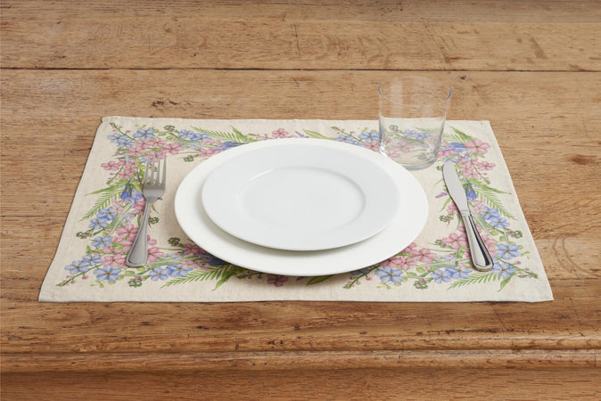 Set di 2 tovagliette americane colazione coppia tovagliette 35 X 50 CM in misto lino stampa floreale fiori  morbide resistenti eleganti made in italy FIORI DI CAMPO - Vanita di raso