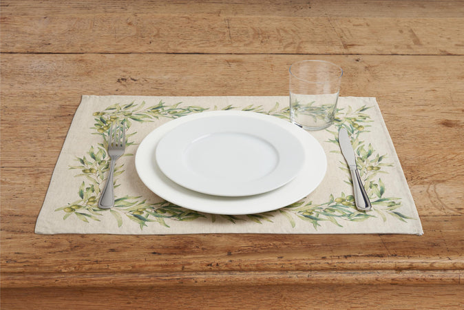 Set di 2 tovagliette americane colazione coppia tovagliette 35 X 50 CM in misto lino stampa floreale fiori  morbide resistenti eleganti made in italy ULIVO - Vanita di raso
