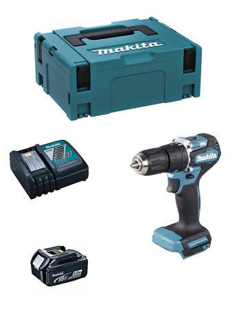 Makita trapano a percussione dhp487rtj1 (1 x 5,0 ah + dc18rc + makpac 2) 8435587928119
