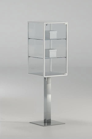 Teca espositiva su piantana metallica con due piani per museo cm. 45x45x158h