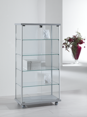 Vetrina per esposizione negozi con ruote e piani interni regolabili in altezza cm. 73x39x141h
