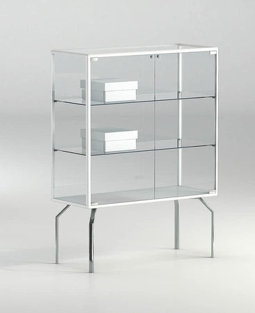 Teca per museo su quattro gambe metalliche e due piani cm. 91x37x120h