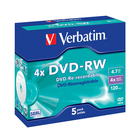 Scatola 5 Dvd-Rw Jewel Case 4X 4.7Gb 120Min. Serigrafato