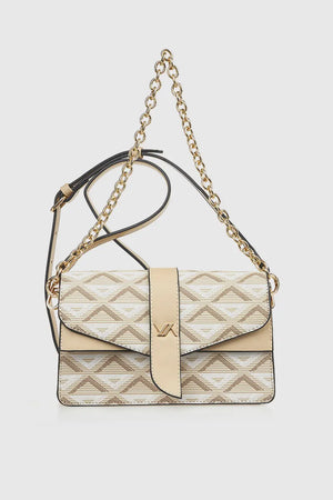 VERDE FASHION | Borsa a tracolla con patta motivo geometrico
