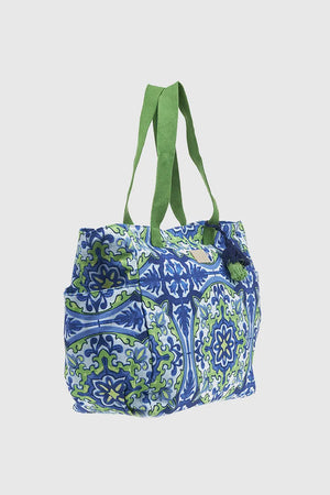 VERDE FASHION | Borsa mare in cotone fantasia maioliche