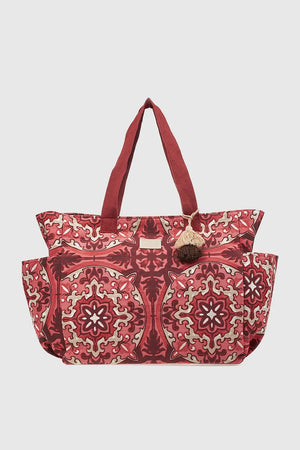 VERDE FASHION | Borsa mare in cotone fantasia maioliche