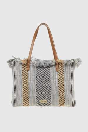 VERDE FASHION | Borsa mare in tessuto ricamo geometrico