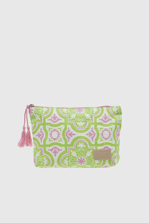 VERDE FASHION | Pochette mare in cotone fantasia maioliche