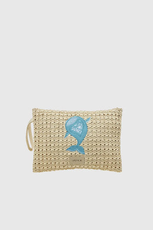 VERDE FASHION | Pochette mare in rafia ricamo pesce