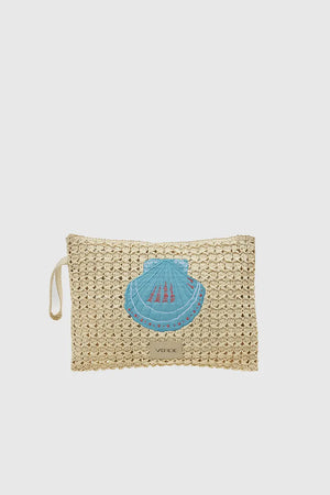 VERDE FASHION | Pochette mare in rafia ricamo conchiglia