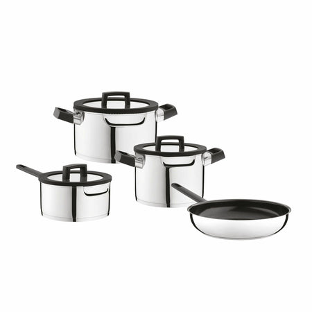 Set pentole Berghoff Uqonic Downdraft 7 pezzi con coperchi rotanti, acciaio inox, antiaderente CeraGreen, adatto a tutti i piani inclusi downdraft