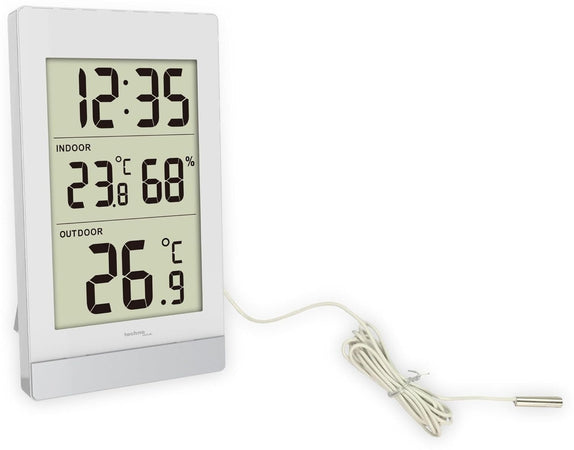 TECHNO LINE Mod. WS7039 - Termometro da parete/tavolo, temp/umidità int e temp est + cavetto sonda - Wall/table thermometer, int temp/humidity and ext temp with probe cable