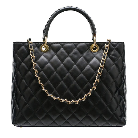 Modarno Borsa con manico intrecciato in Vera Pelle "Trapuntata" a Mano e a Spalla 33x14x24 cm