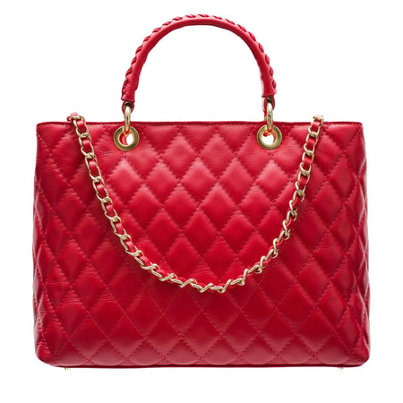 Modarno Borsa con manico intrecciato in Vera Pelle "Trapuntata" a Mano e a Spalla 33x14x24 cm