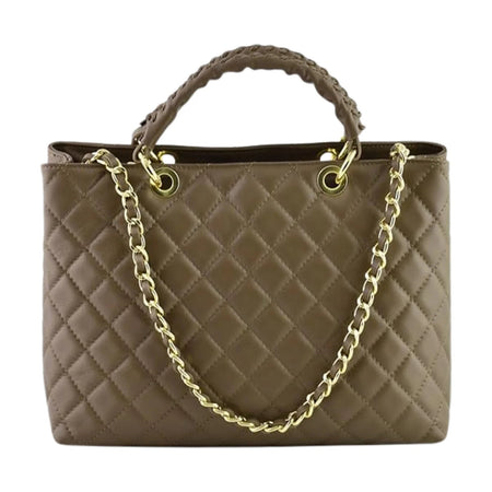 Modarno Borsa con manico intrecciato in Vera Pelle "Trapuntata" a Mano e a Spalla 33x14x24 cm
