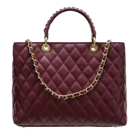 Modarno Borsa con manico intrecciato in Vera Pelle "Trapuntata" a Mano e a Spalla 33x14x24 cm