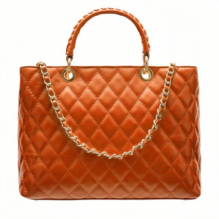 Modarno Borsa con manico intrecciato in Vera Pelle "Trapuntata" a Mano e a Spalla 33x14x24 cm