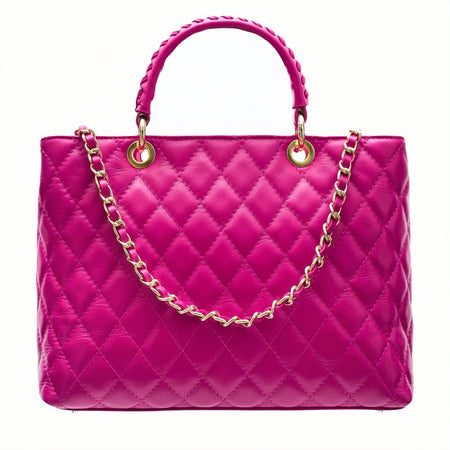 Modarno Borsa con manico intrecciato in Vera Pelle "Trapuntata" a Mano e a Spalla 33x14x24 cm