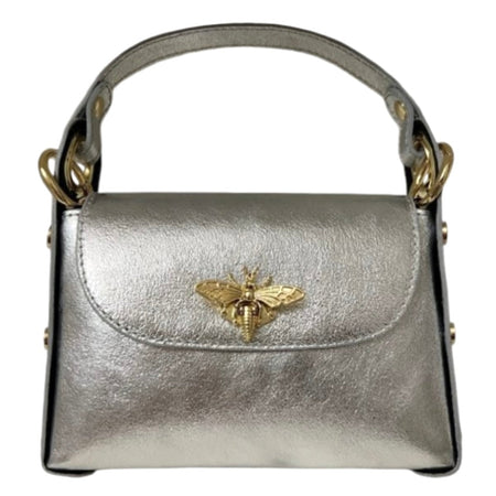 Modarno mini borsa in Vera pelle dollaro con chiusura a moschettone a forma di ape, borchie laterali, catena metallica rimovibile, manico in pelle