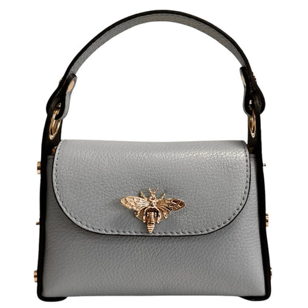 Modarno mini borsa in Vera pelle dollaro con chiusura a moschettone a forma di ape, borchie laterali, catena metallica rimovibile, manico in pelle