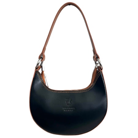 Modarno Borsetta Donna a mano con manico removibile Bicolore in Vera Pelle di Vacchetta 21x5x12 cm