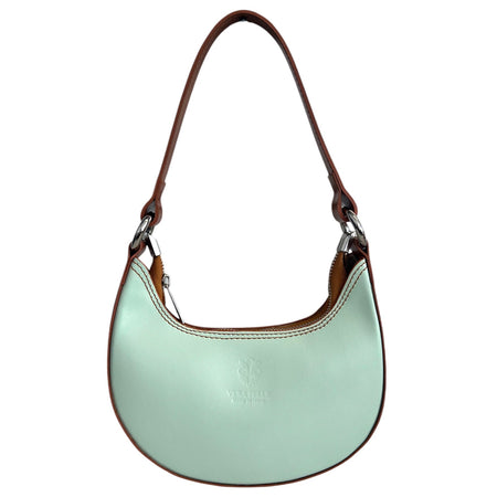 Modarno Borsetta Donna a mano con manico removibile Bicolore in Vera Pelle di Vacchetta 21x5x12 cm