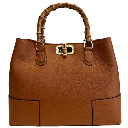 Modarno Borsa Donna in Vera Pelle con manico in vero bambù / Elegante e Minimal / Borsa di lusso Made in Italy