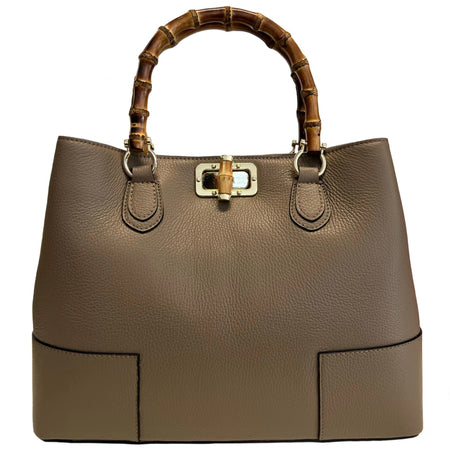 Modarno Borsa Donna in Vera Pelle con manico in vero bambù / Elegante e Minimal / Borsa di lusso Made in Italy