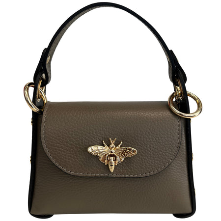 Modarno mini borsa in Vera pelle dollaro con chiusura a moschettone a forma di ape, borchie laterali, catena metallica rimovibile, manico in pelle