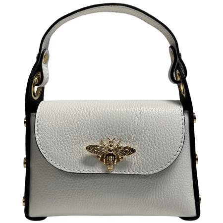 Modarno mini borsa in Vera pelle dollaro con chiusura a moschettone a forma di ape, borchie laterali, catena metallica rimovibile, manico in pelle