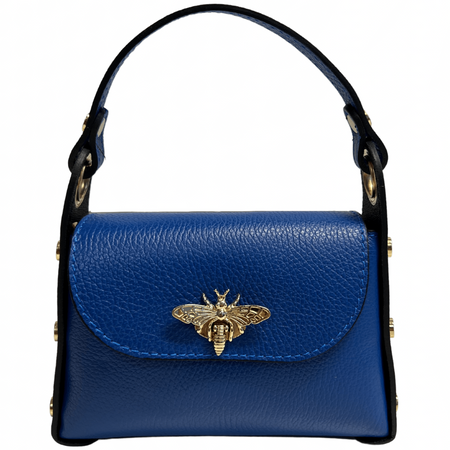 Modarno mini borsa in Vera pelle dollaro con chiusura a moschettone a forma di ape, borchie laterali, catena metallica rimovibile, manico in pelle