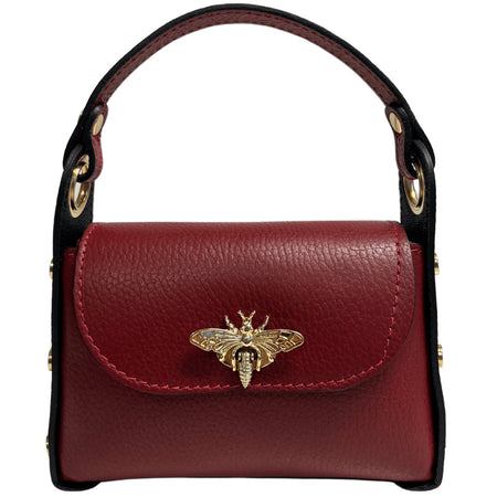 Modarno mini borsa in Vera pelle dollaro con chiusura a moschettone a forma di ape, borchie laterali, catena metallica rimovibile, manico in pelle
