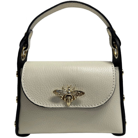Modarno mini borsa in Vera pelle dollaro con chiusura a moschettone a forma di ape, borchie laterali, catena metallica rimovibile, manico in pelle
