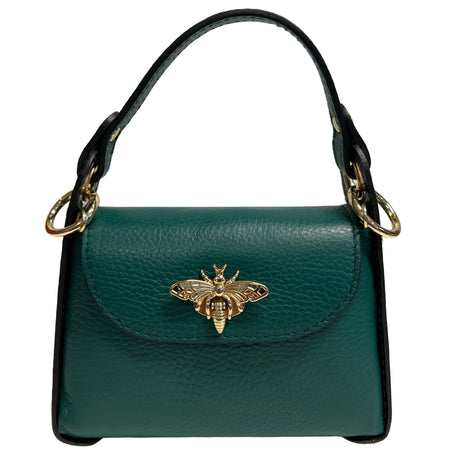 Modarno mini borsa in Vera pelle dollaro con chiusura a moschettone a forma di ape, borchie laterali, catena metallica rimovibile, manico in pelle