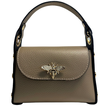 Modarno mini borsa in Vera pelle dollaro con chiusura a moschettone a forma di ape, borchie laterali, catena metallica rimovibile, manico in pelle