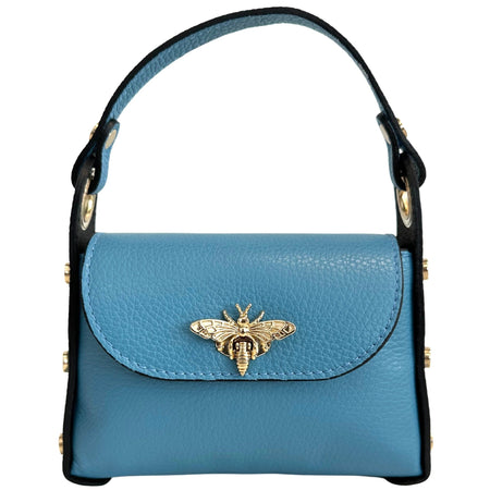 Modarno mini borsa in Vera pelle dollaro con chiusura a moschettone a forma di ape, borchie laterali, catena metallica rimovibile, manico in pelle